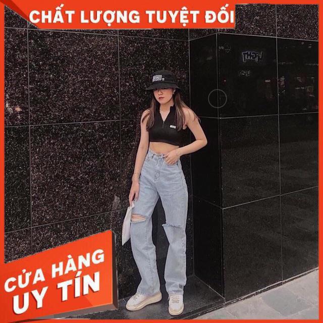 QUẦN JEANS ỐNG XUÔNG GẤP LAI DÁNG DÀI CHẤM GÓT