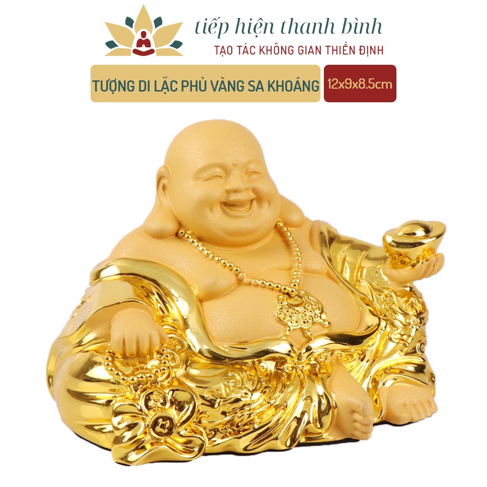 Tượng Phật Di Lặc Resin Phủ Vàng Sa Khoáng Trang Trí Xe Hơi Biểu Tượng Của Thịnh Vượng và Vạn Phúc