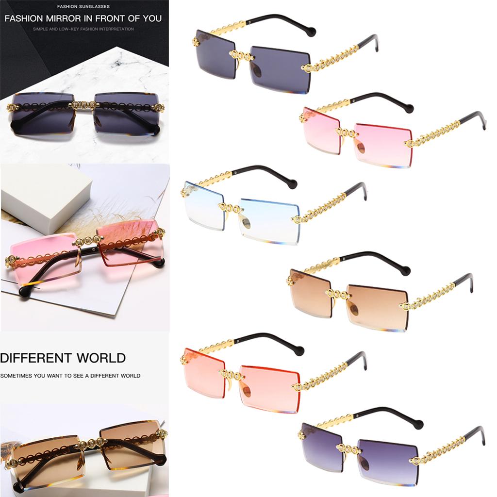 Female Rimless Sunglasses UV400 Driving Sun Glasses Sandy Beach blue