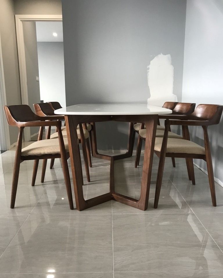 Bộ bàn Concorde mặt đá 1m6 + 6 ghế Hiroshima