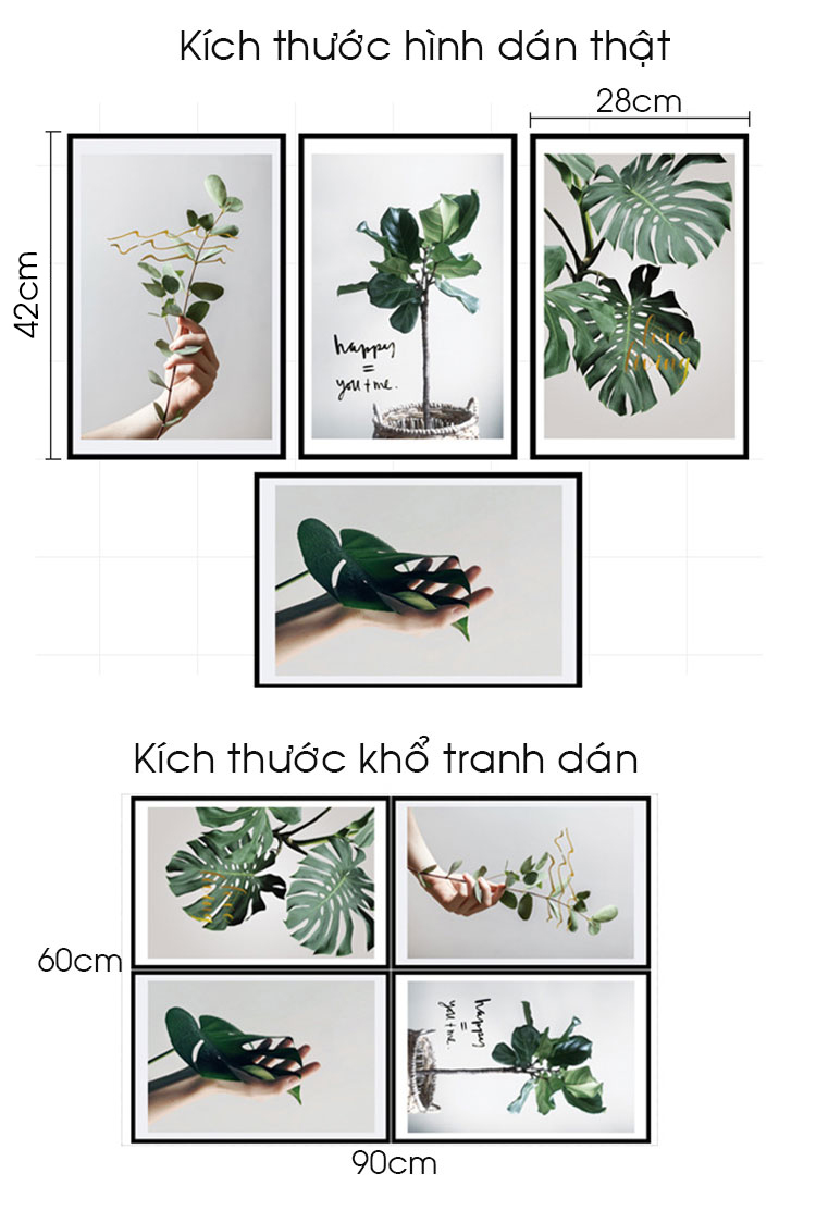 Decal 4 khung hình chữ nhận lá xanh A203