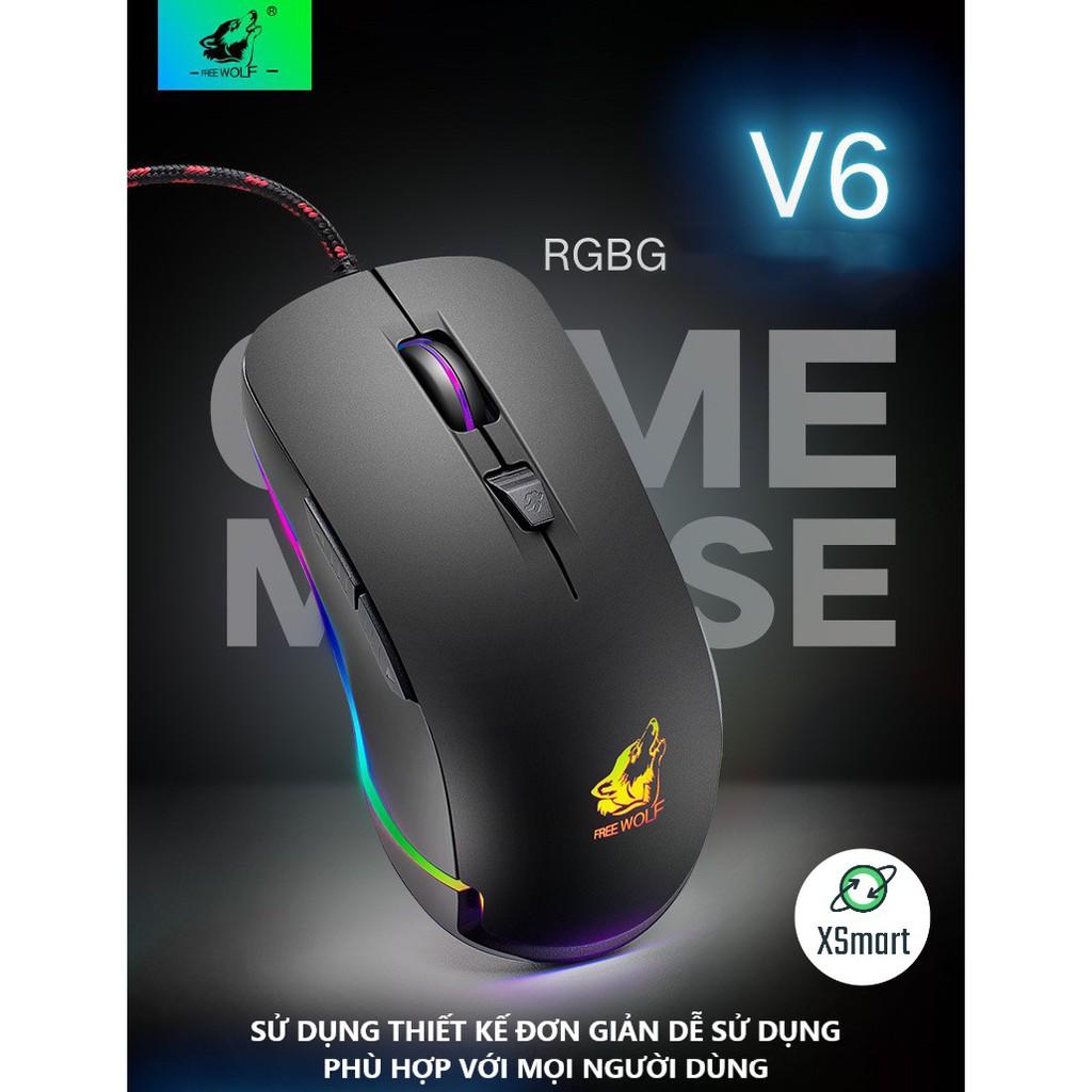 CHUỘT GAMING XSmart FREE WOLF V6 Premium LED RGB, Nhiều Chế Độ Led Khác Nhau, Chơi Mọi Tựa Game Trên Máy Tính, PC, Laptop - Hàng Chính Hãng