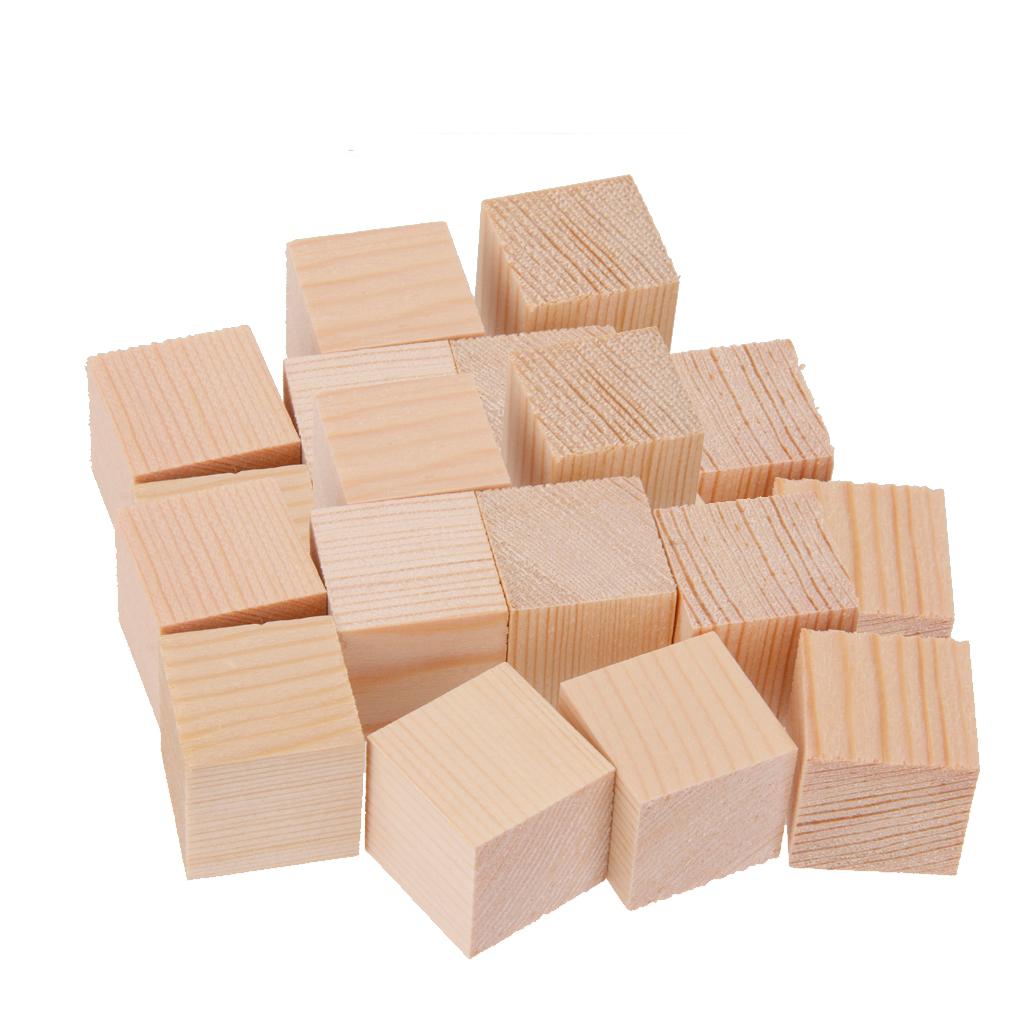 20 Pieces 25mm Unfinished Wooden Shapes Blocks Cubes Embellishments for Wood Crafts
