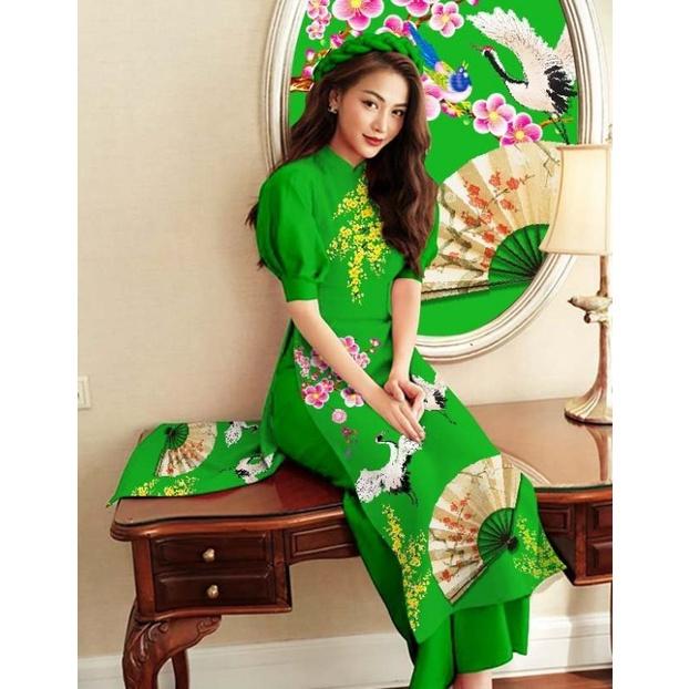 SÉT ÁO DÀI HỌA TIẾT QUẠT + QUẦN DÀI