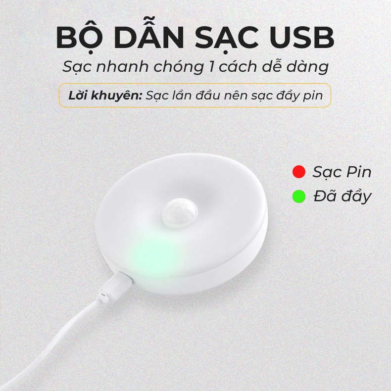 Đèn Led Tròn Cảm Biến, Cảm Ứng Ch uyển Động Dán Tường Cổng Sạc USB