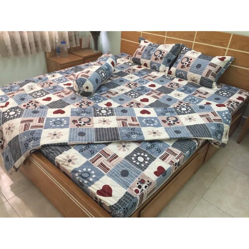 Bộ chăn ga gối Cotton Poly bọc thun và chần gòn 3 lớp nhiều mẫu 1m8x2mx20cm