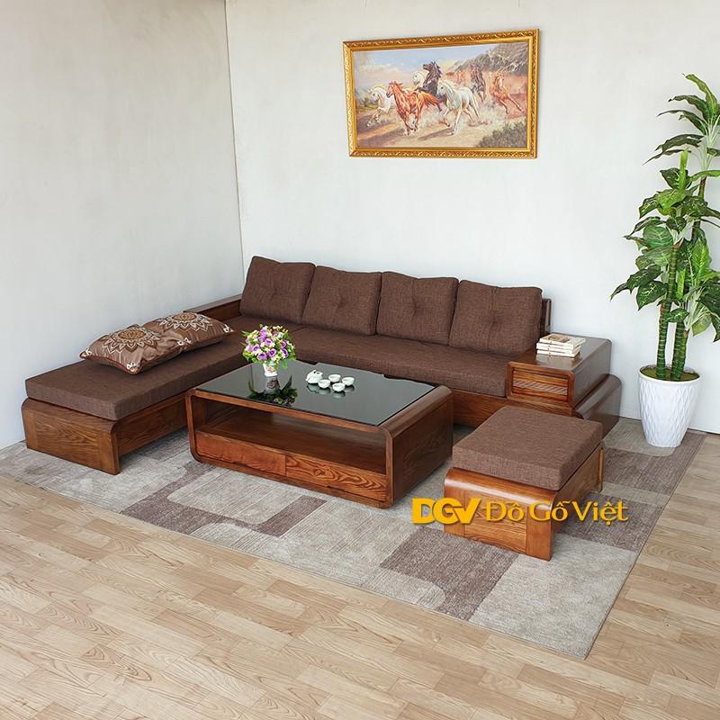 Sofa Góc L Phòng Khách Màu Óc Chó Chân Quấn Gỗ Sồi Nga Đẹp