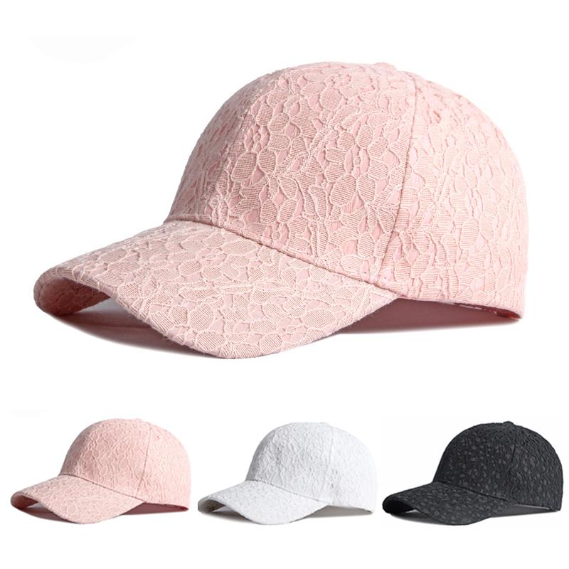 Thời Trang Nữ Rỗng Phối Ren Hoa Mũ Bóng Chày Chống Tia UV Thoáng Khí Lưới Nón Thể Thao Mùa Hè Mũ Snapback Hoa Nón Bé Gái Color: White
