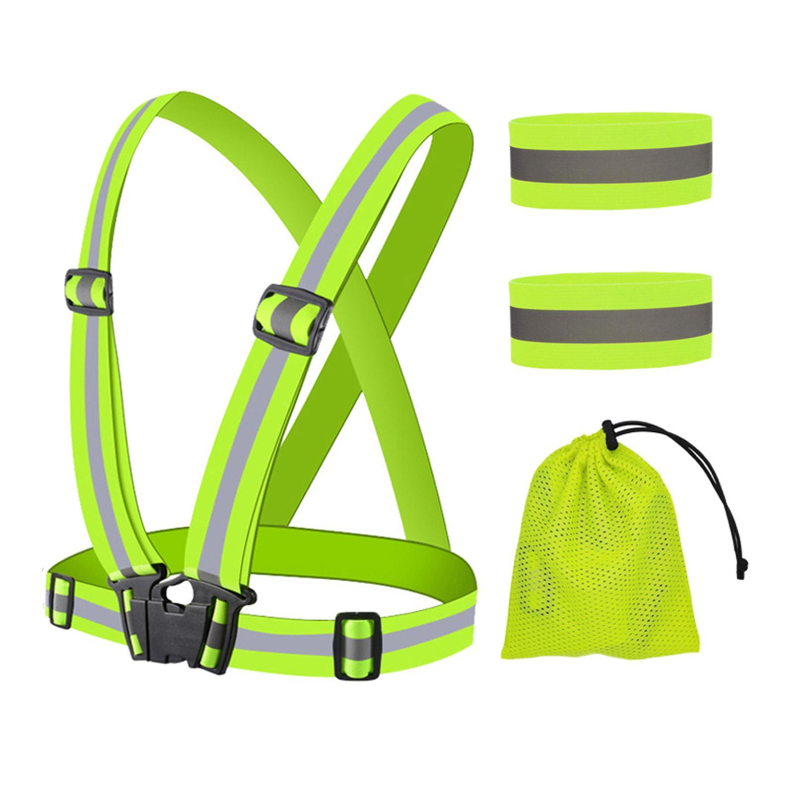 Reflective Vest Night Adults Kids Reflective Bands Cycling Reflector Green