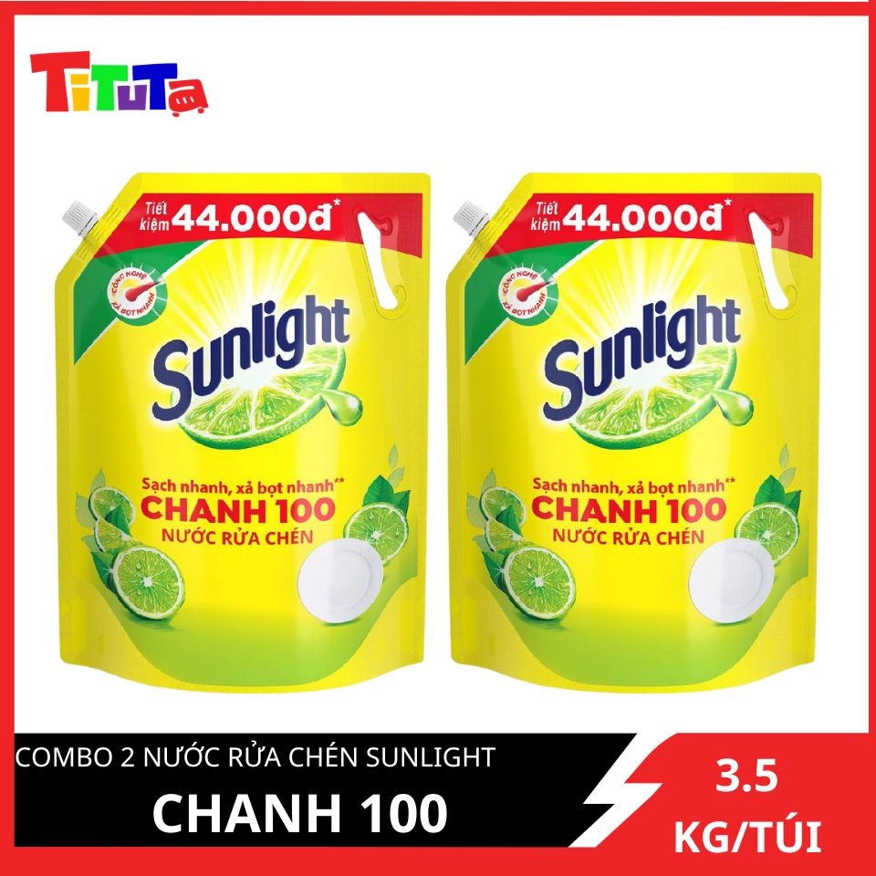 Combo 2 Túi Khổng Lồ Nước rửa chén Sunlight Chanh 100 Túi 3.5 Kg x2