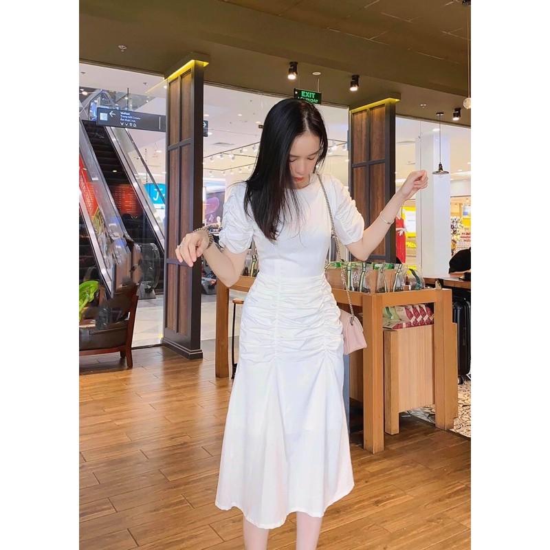 Đầm váy trắng cổ tròn tùng nhúng