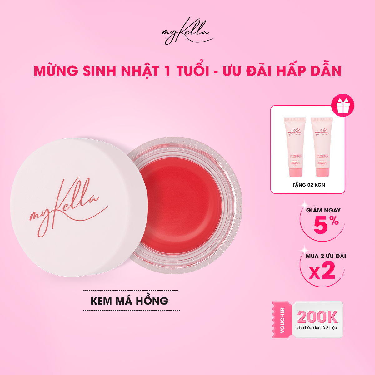 Má Hồng Dạng Kem myKella Trang Điểm Má - Môi - Mắt 3in1 - Multi Purpose Balm Peach Màu Hồng 8.5g