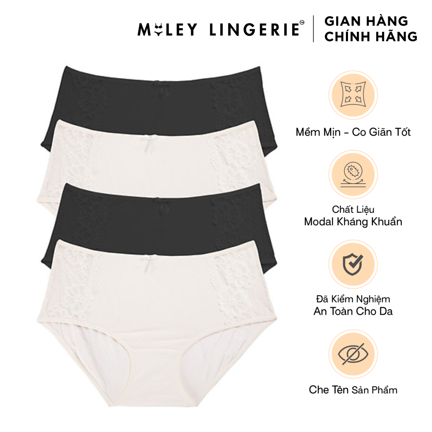 Hình ảnh Combo 4 Quần Lót Nữ Lưng Cao Modal Phối Ren Active Miley Lingerie FDS0125-0225-0925-1225 - Giao màu ngẫu nhiên