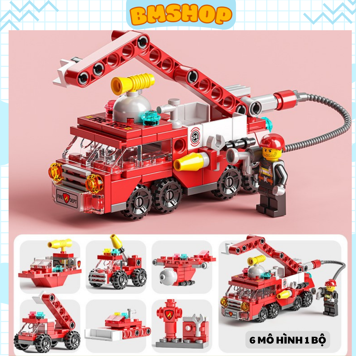 Lắp ráp, xếp hình xe cứu hỏa, bộ xếp hình cảnh sát nhựa ABS an toàn cho bé
