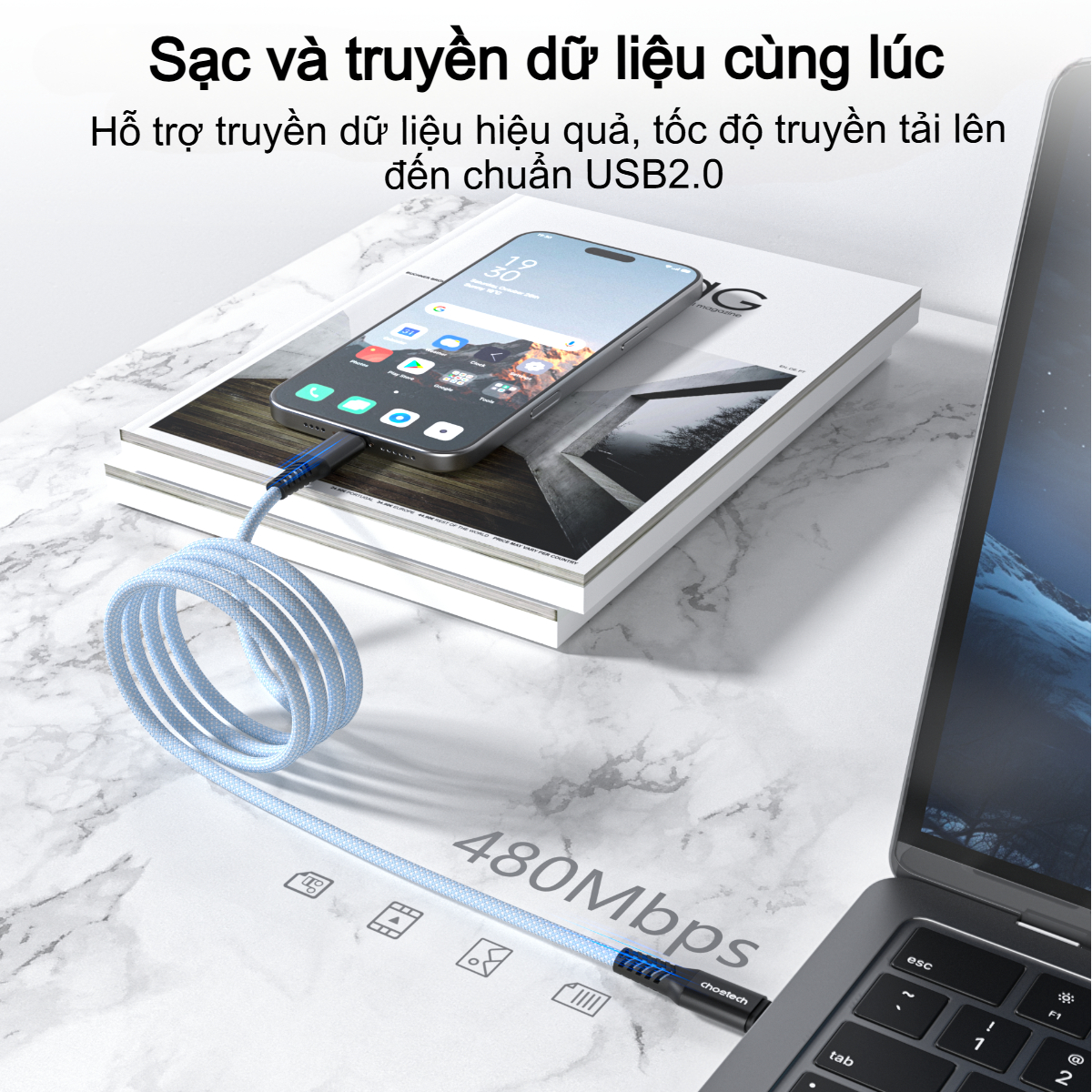 Cáp sạc nhanh Type C to Type C 100W Choetech XCC-1081 thiết kế từ tính - Hàng chính hãng