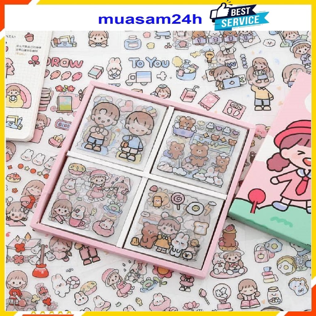 Hộp 100 Tấm Sticker, Hình Dán Sticker Các Mẫu Trang Trí Sổ Tay, Cặp, Hộp Bút, Laptop, Điện Thoại