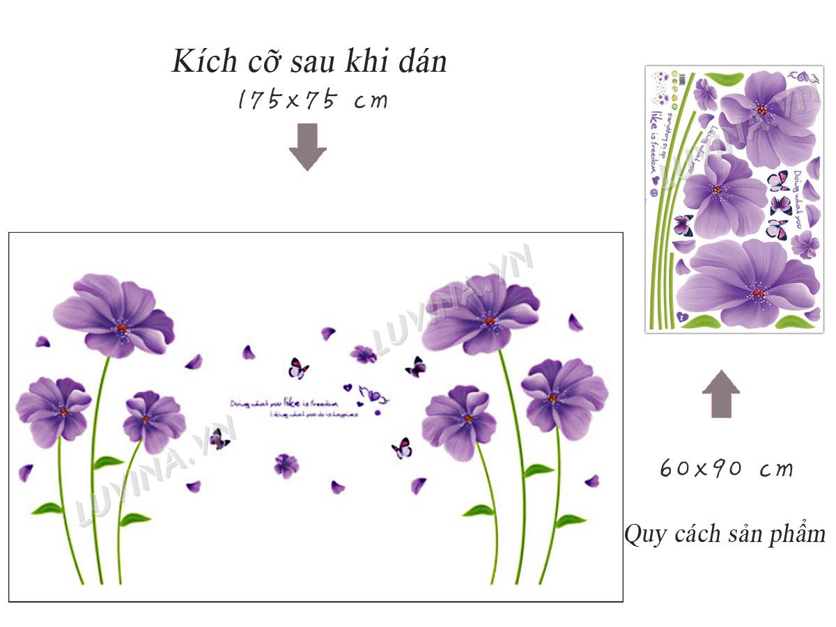 Decal dán tường Đôi hoa năm cánh tím - HP365