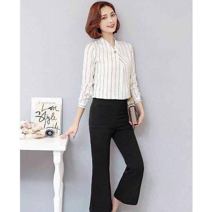 Áo Sơ Mi Sọc Cổ V chất vải cát xốp co giãn nhẹ,thoáng mát và ít nhăn. Áo rất dễ phối đồ nhé,có thể mặc cùng quần Âu,quần Jean hoặc Chân Váy đều rất đẹp ạ