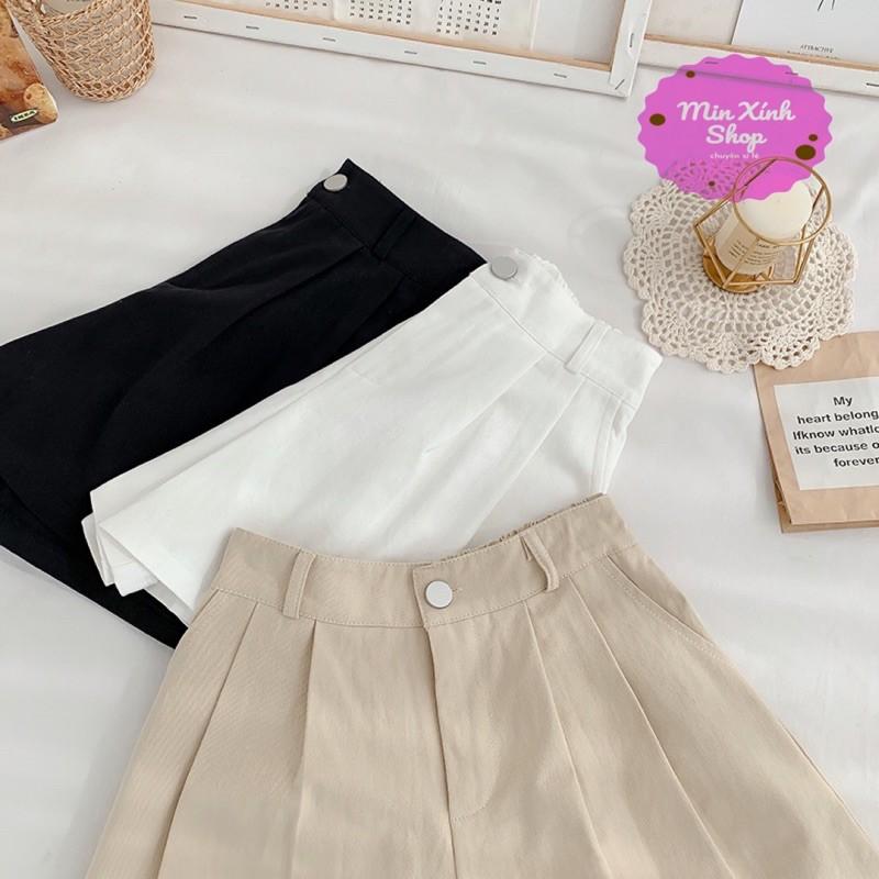 Quần short nữ ống rộng kaki basic, quần đùi kaki nữ cạp chun sau QSK01
