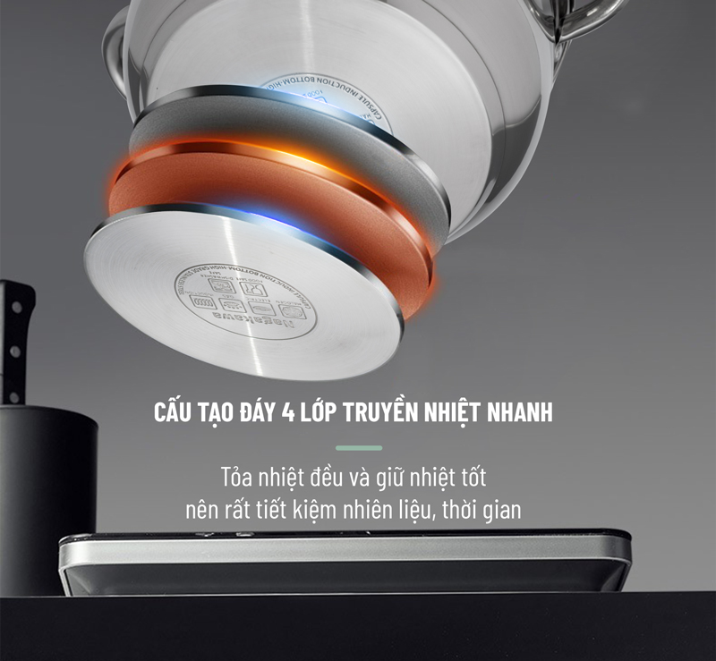 Bộ 3 Nồi Inox Cao Cấp 4 Đáy Nagakawa NAG1304 Dùng Cho Mọi Loại Bếp - Hàng Chính Hãng