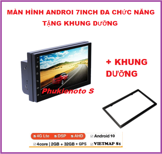Tặng pm Vietmap s1 và KHUNG DƯỠNG.Màn Hình Android 10.0 Cảm Ứng 7 Inch lắp sim 4G-thu phát wifi ram2G-rom32G lắp chung cho nhiều dòng xe, dvd oto (Hỗ Trợ Tiếng Việt)