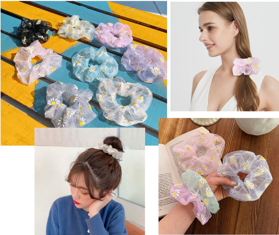 Combo 2 Dây Chun Buộc Tóc Scrunchies Họa Tiết Hoa Cúc (màu ngẫu nhiên)