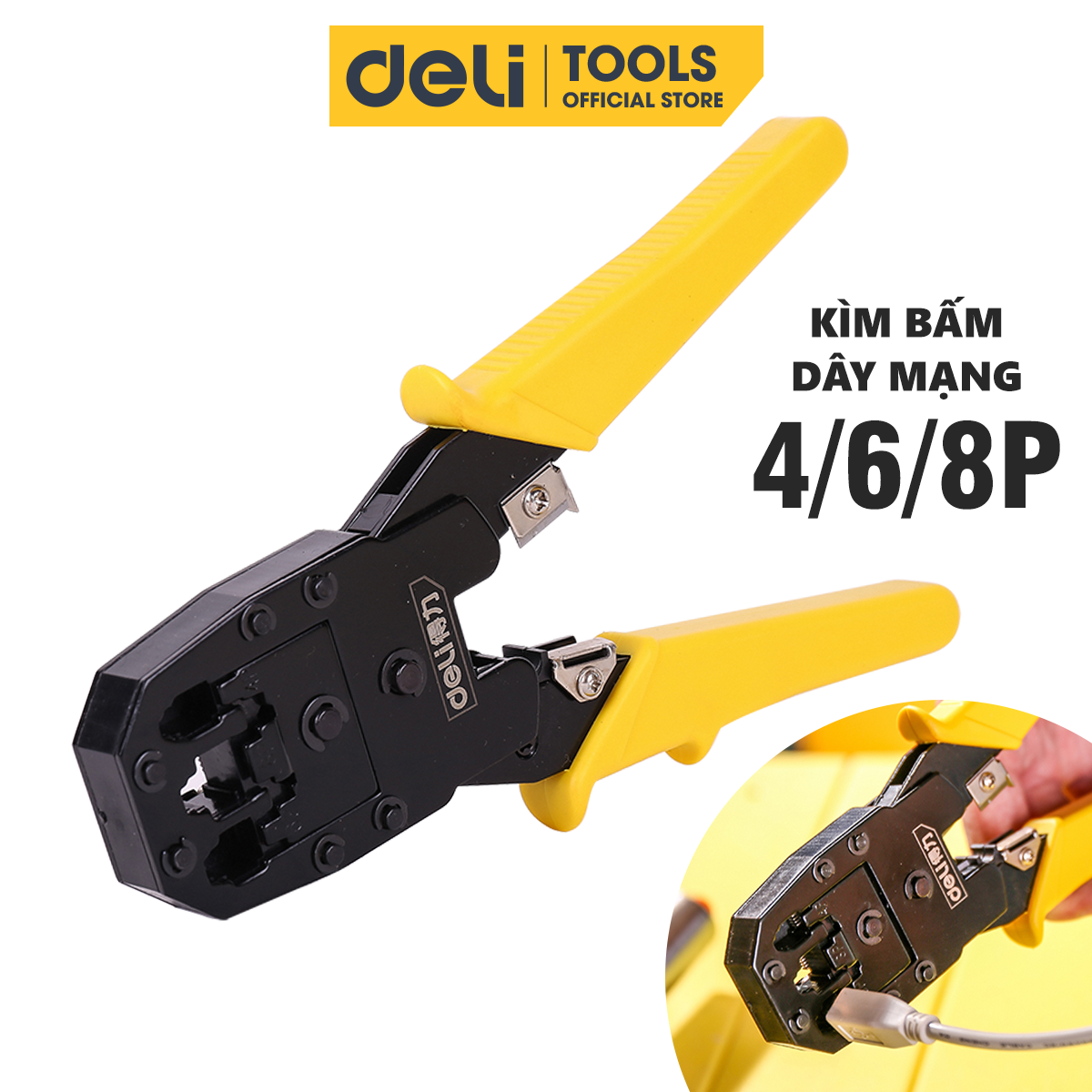 Kìm Bấm Dây Mạng 4/6/8P Deli Cao Cấp Chính Hãng - Sử Dụng Đa Năng, An Toàn, Tiện Dụng - EDL2468