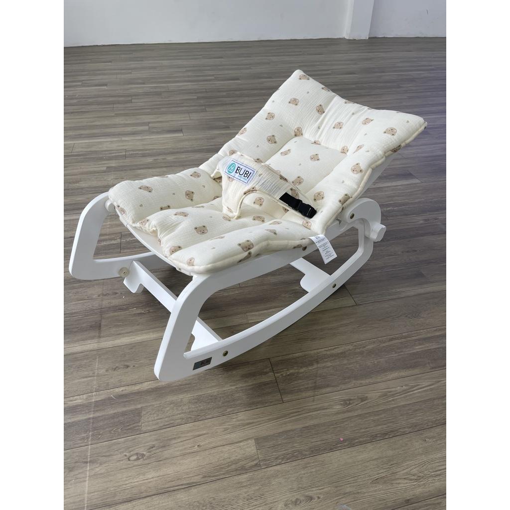 Ghế rung và bập bênh gỗ BUBI - White Frame w Brown Bear Top