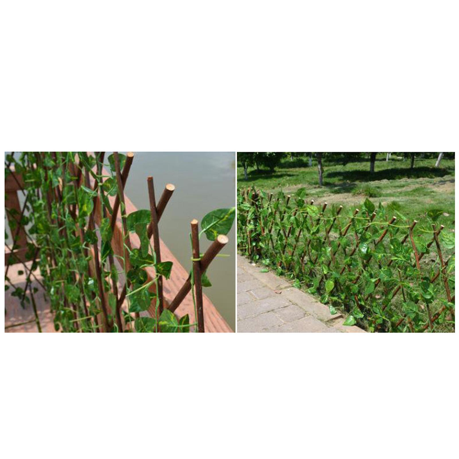 2X Expandable Garden Fence with Faux Ivy Privacy Fence Wood Vines Climbing Frame