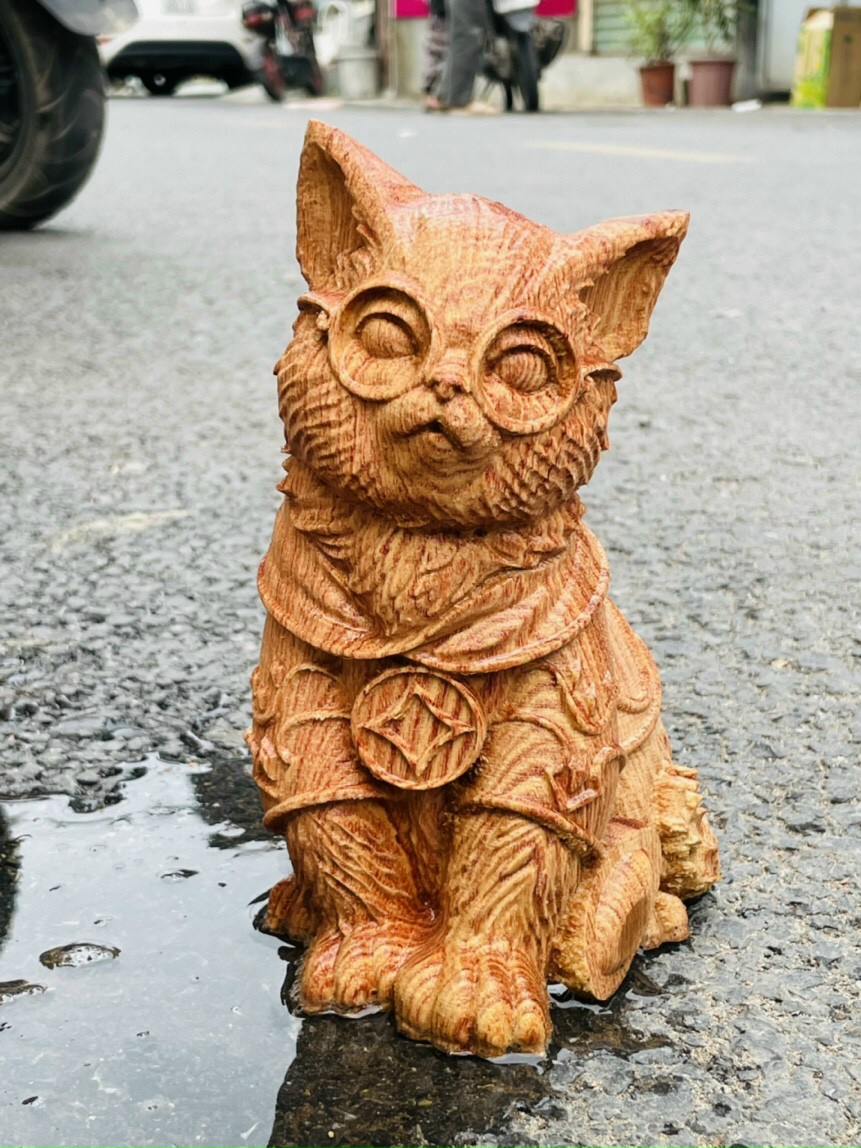 Tượng con mèo linh vật năm 2023 gỗ hương đá kt cao 25×17×16cm
