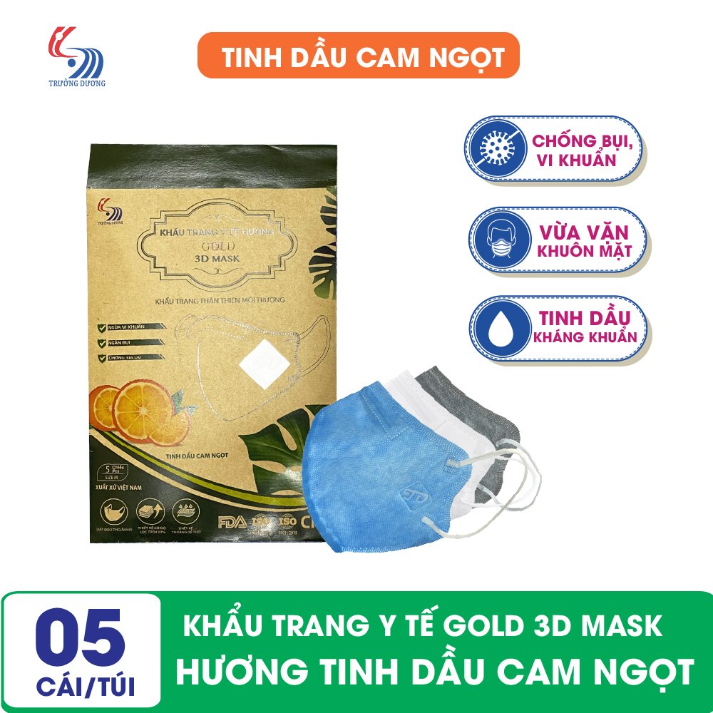 Khẩu trang y tế hương tinh dầu Cam ngọt Gold 3D Mask - Túi 5 cái