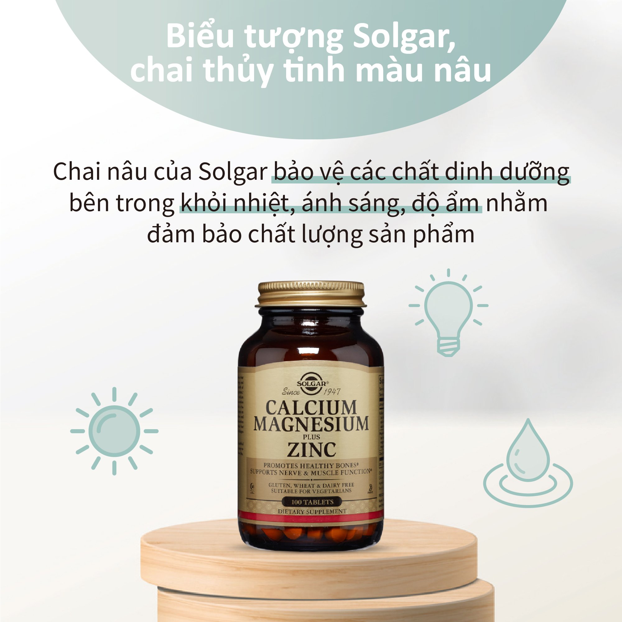 Viên Uống Solgar Calcium Magnesium Plus Zinc Hỗ Trợ Phát Triển Xương,Hoạt Động Cơ Bắp,Hỗ Trợ Tế Bào Thần Kinh