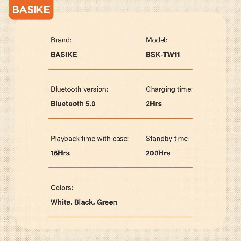 Tai nghe Bluetooth BASIKE TW11 TWS Không Dây 5.0 - Hàng Nhập Khẩu