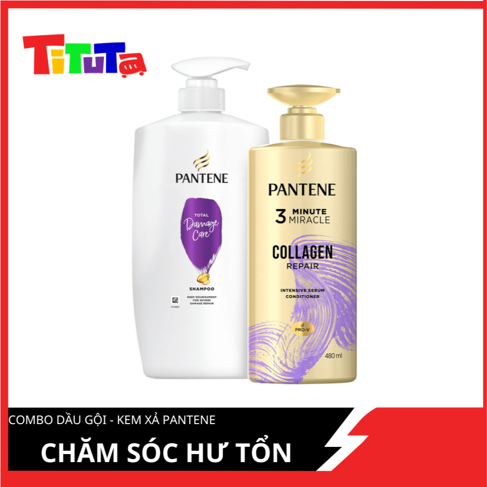 Combo Dầu Gội 650ml - Kem Xả 3 Phút 480ml Pantene Cao Cấp Chăm Sóc Hư Tổn