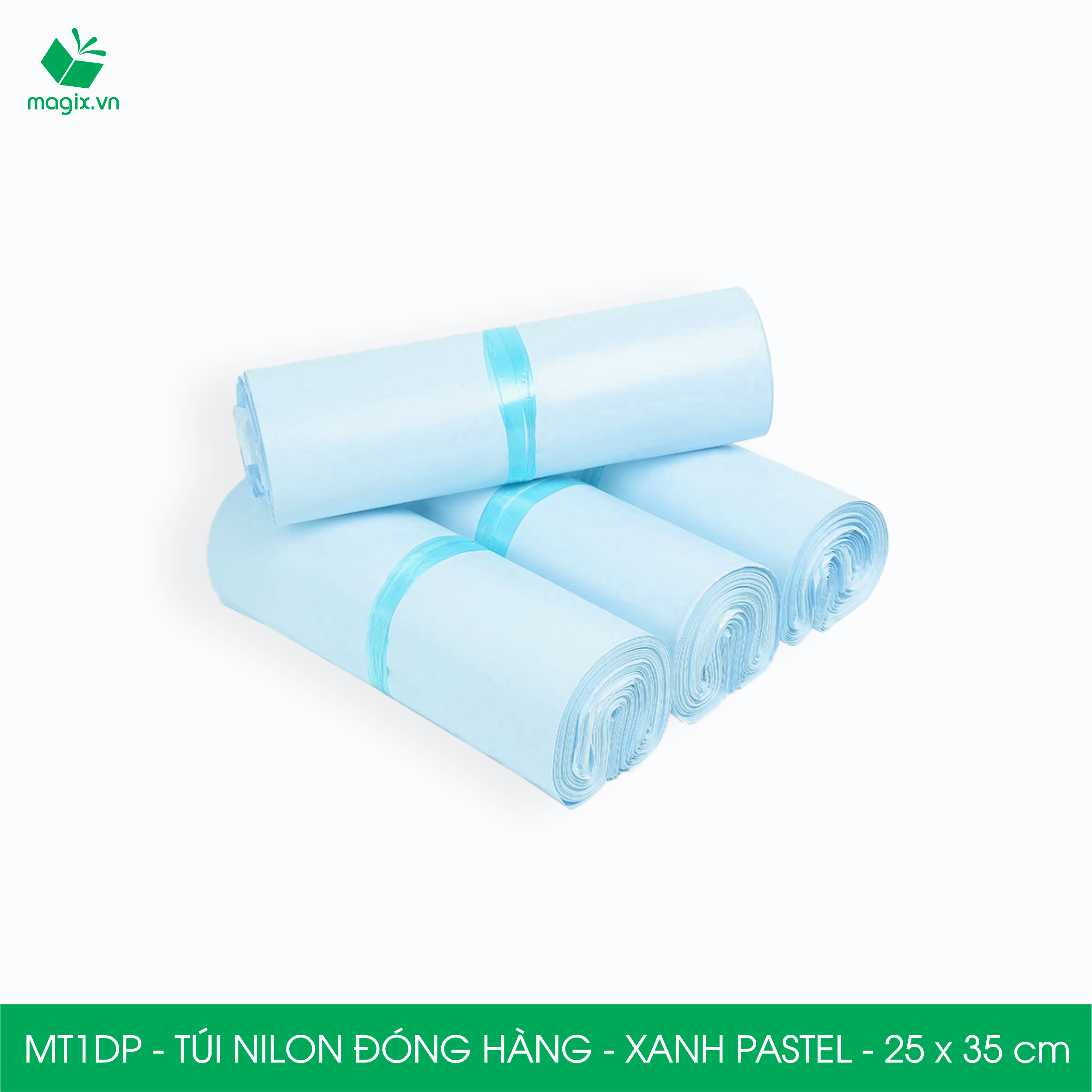 MT1DP - 25x35 cm - Túi nilon gói hàng - 300 túi niêm phong đóng hàng màu xanh pastel