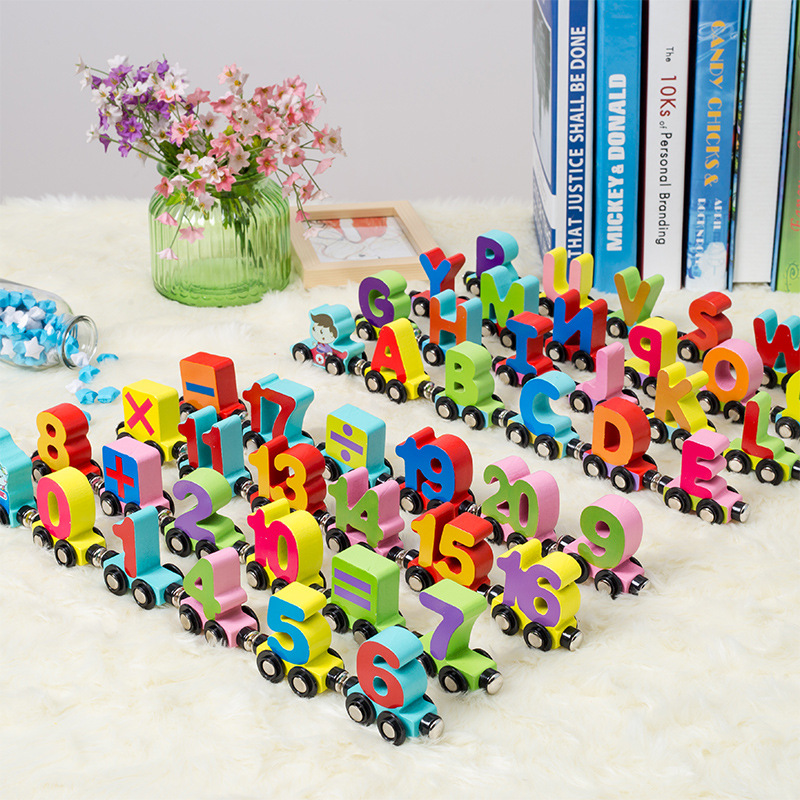 Đồ chơi đoàn tàu chữ cái nam châm/đoàn tàu chữ số nam châm bằng gỗ - Đồ chơi thông minh cho bé
