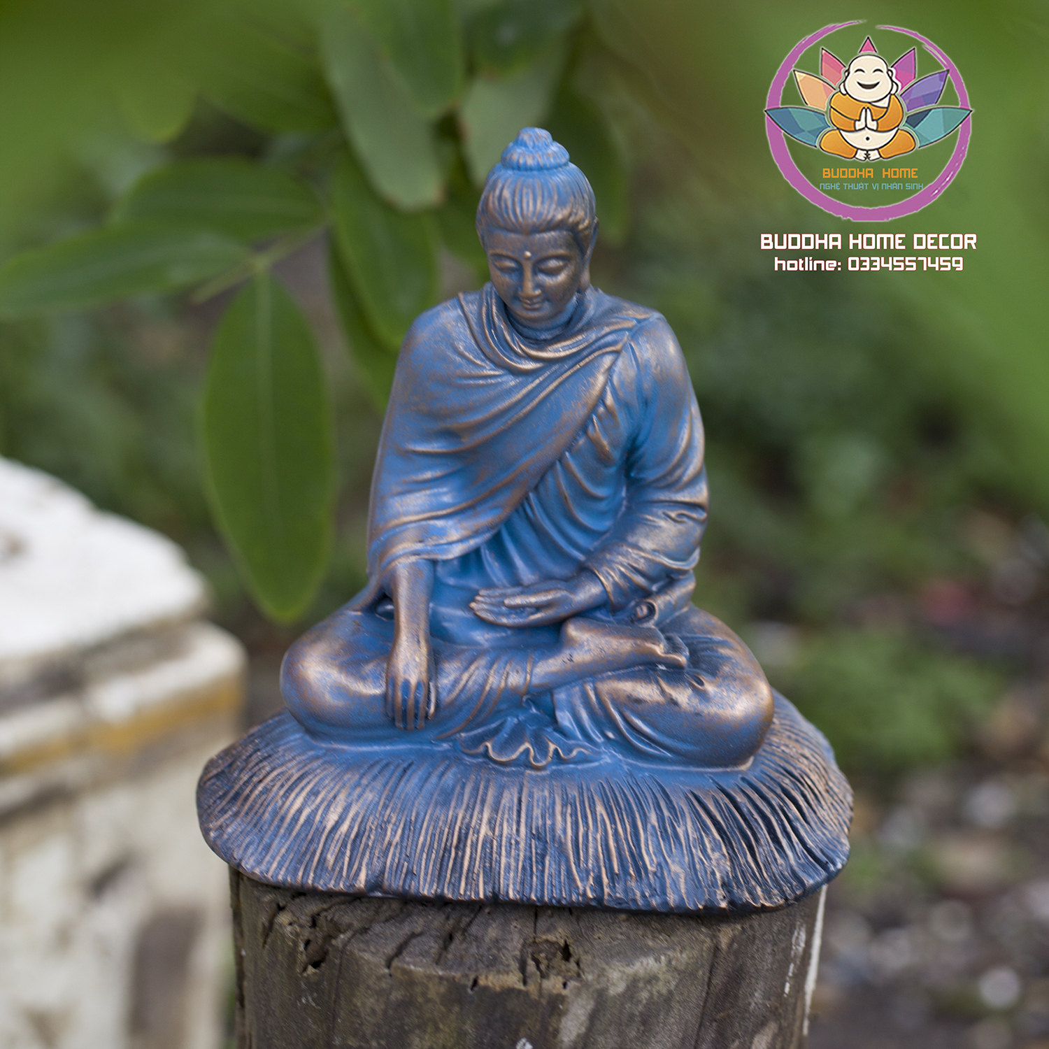 Tôn Tượng Bổn Sư 21 cm màu xanh lam cổ phong thủy, thờ cúng