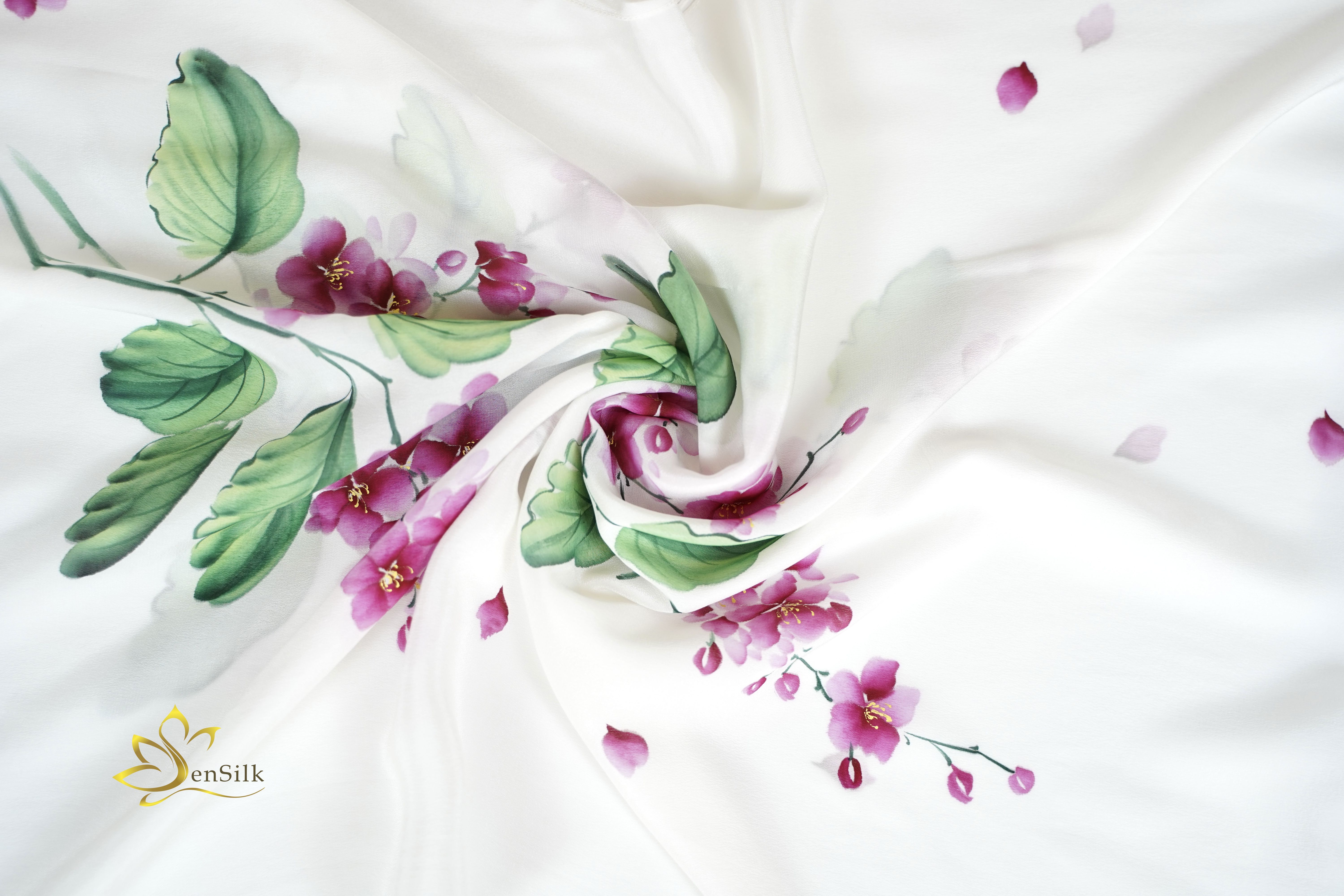 Khăn Lụa Vẽ Tay Hoa Bằng Lăng Tím SenSilk - Quà Kỷ Yếu 4.0 - Silk Scarf Hand Painted 160x55cm - Gift for Her Mother Event Business