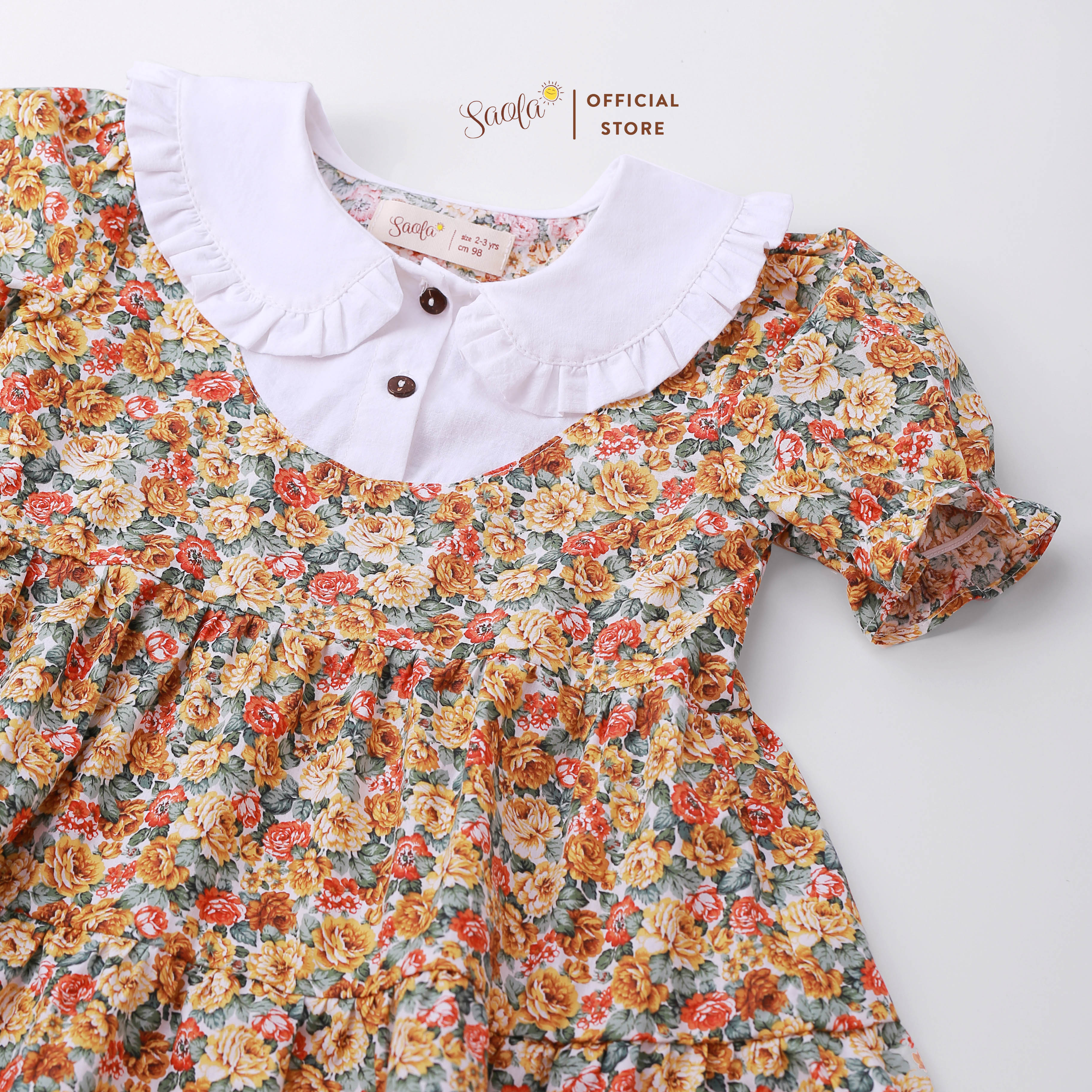 Đầm Hoa Nhí Vintage Cổ Lá Sen Tay Bồng Xinh Xắn Cho Bé - AMELIE DRESS - DRC032 - SAOLA KIDS CLOTHING