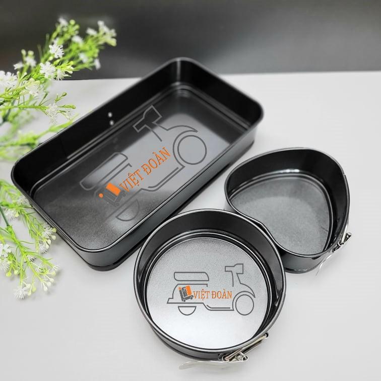 Bộ Khuôn ĐẾ RỜI Hình Tim - Tròn - Chữ Nhật. Khuôn Bánh Bông Lan - KHUÔN GÀI Thép Carbon BÍ QUYẾT LÀM BÁNH Không Dính