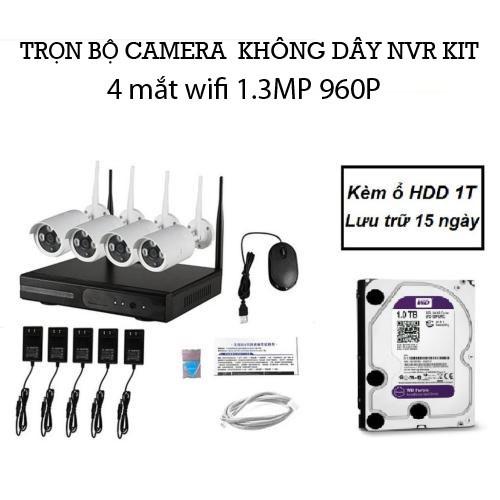 Bộ Kit Camera wifi NVR 4 kênh 1.3MP kèm ổ cứng 1TB