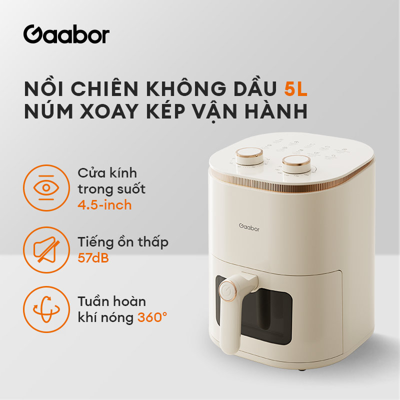 Nồi chiên không dầu 5L Gaabor AF-45M01A mặt kính trong suốt vừa con gà 1.5kg công suất 1350W - Hàng chính hãng