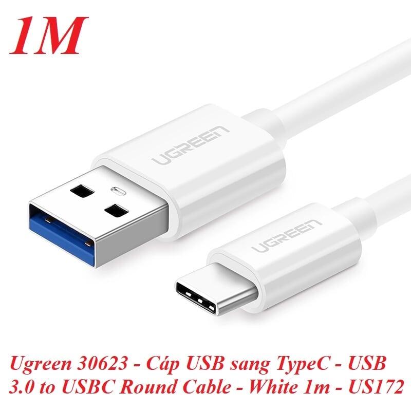 Ugreen UG30623US172TK 1M màu Trắng Cáp USB TypeC sang USB 3.0 cáp tròn - HÀNG CHÍNH HÃNG