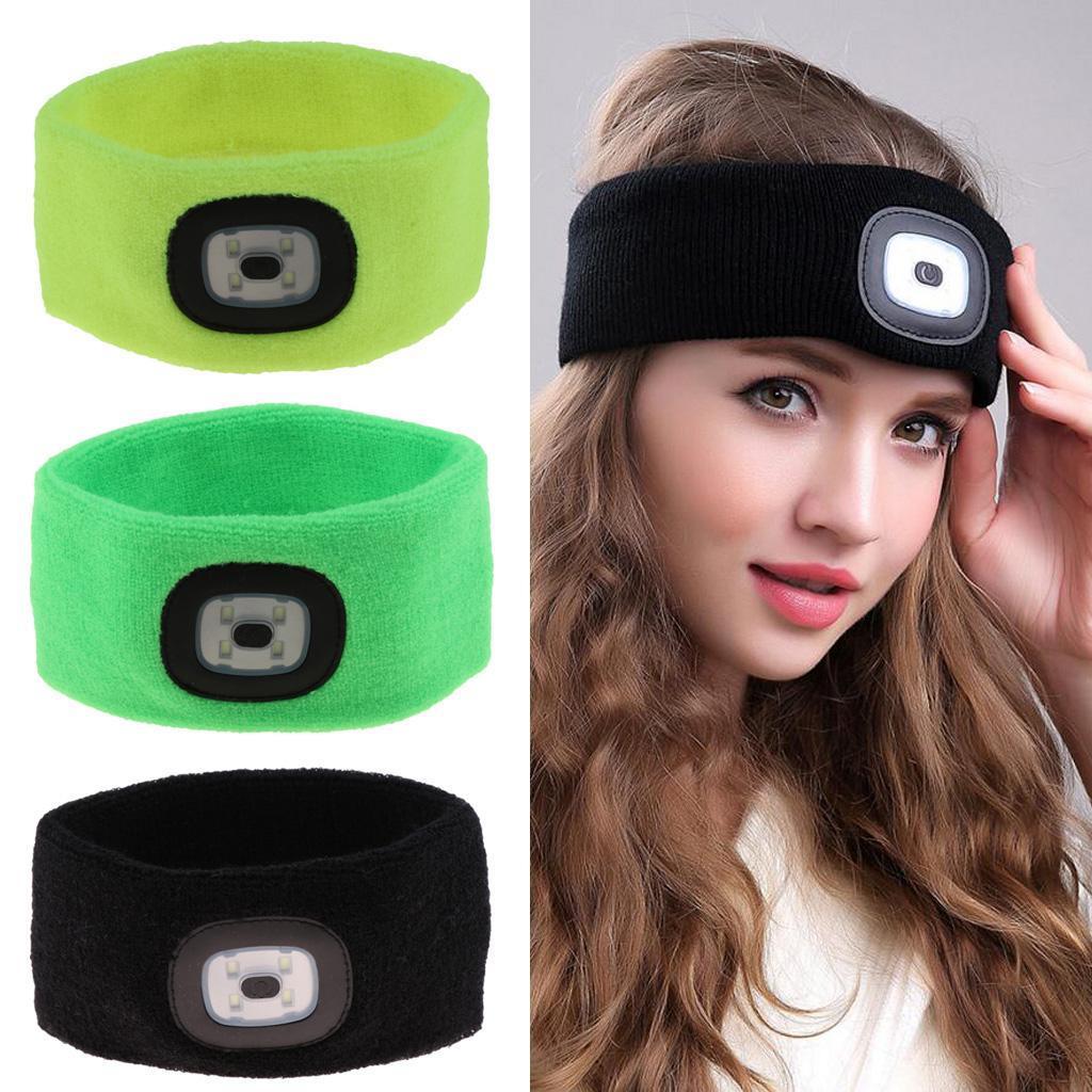 Hands Free LED Lighted Battery Powered Headlamp Braided Headband Sweat Band