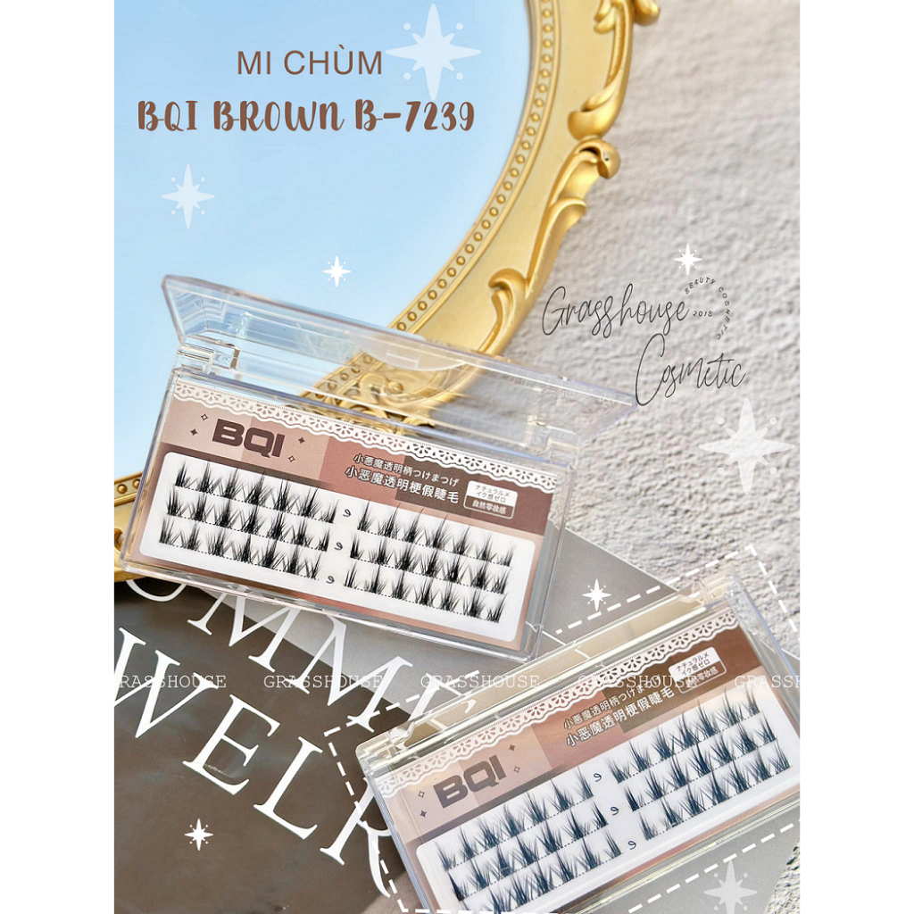 Lông mi giả trong suốt BQI nâu B-7239 mô phỏng lông mi tự nhiên từng đoạn rời sợi đơn siêu mịn