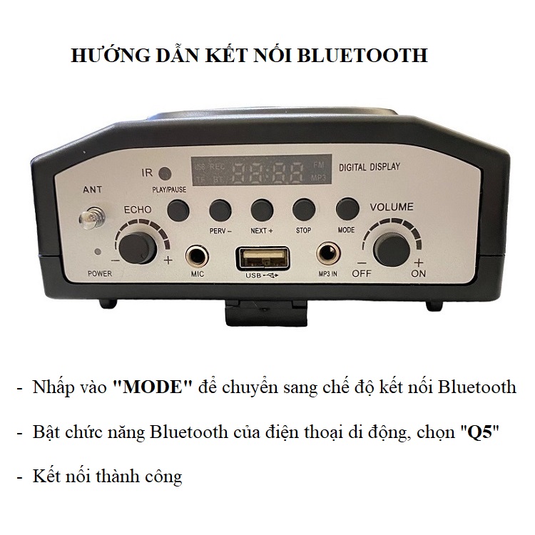 Loa Mic Trợ Giảng Q5 - Đài FM ( kích thước nhỏ gọn tiện lợi mang theo bên mình -Pin lithium dung lượng cao 1800mAh)