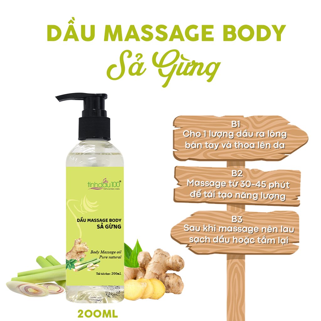 Dầu massage body Sả Gừng giảm cảm giác mệt mỏi vai gáy, lưng, đầu gối Tinh Dầu 100 200ml