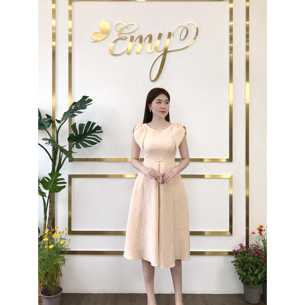 Đầm EMY EM6620 Xòe Gấm Vai Nơ Có Túi