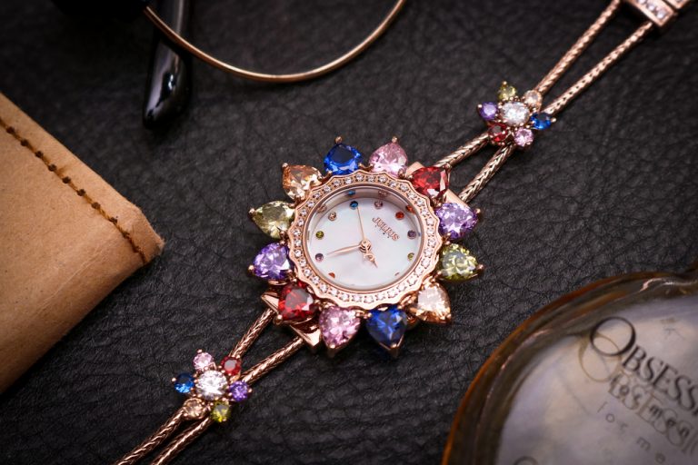 Đồng Hồ Nữ JS-021C Julius Star Mặt Hoa Đính Đá swarovski (Vàng Hồng)