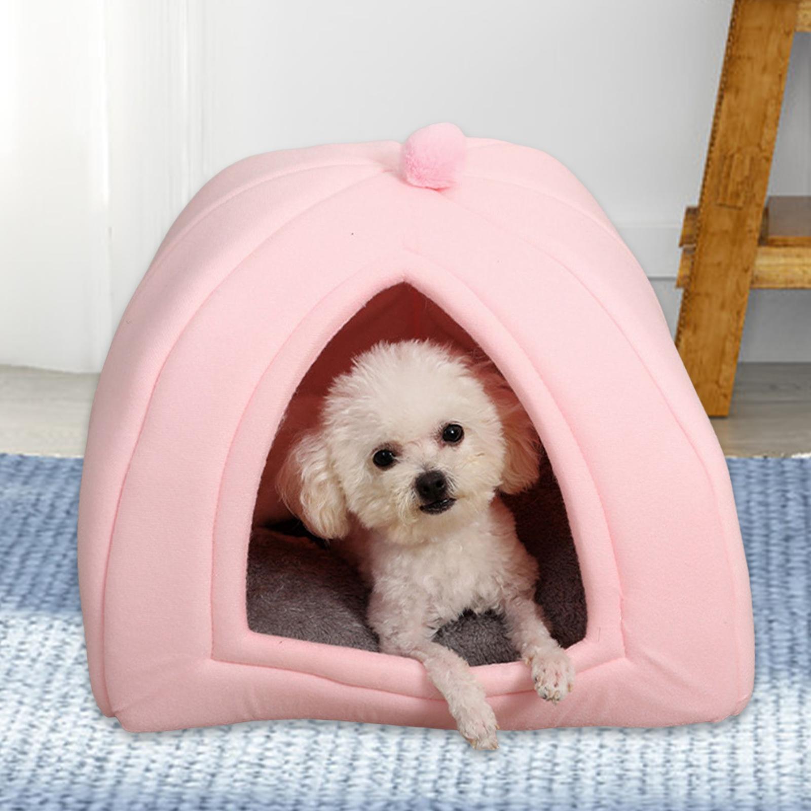 Plush Cave Pet Bed Dog Tent Hut Cozy Removable Washable Pad Cat Warm House for Kitten Sleeping Rabbit